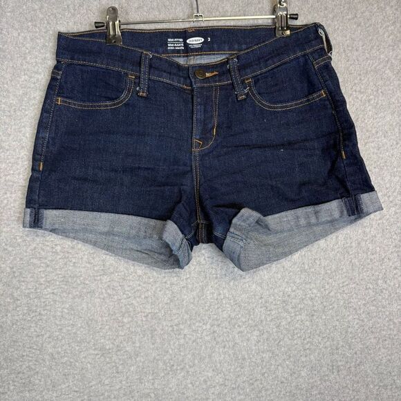 Old Navy Women's Size 2 Semi Fitted Stretch Dark Wash Cuffed Hem Short Shorts - Picture 1 of 7
